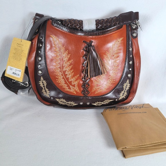 Patricia Nash Handbags - Patricia Nash Women Camille Hobo Montana Leather Western Studs Size Medium Brown